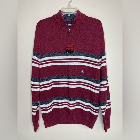 NWT Chaps Burgundy Striped Sweater 1/4 Zip Collar Size Medium - Picture 1 of 8